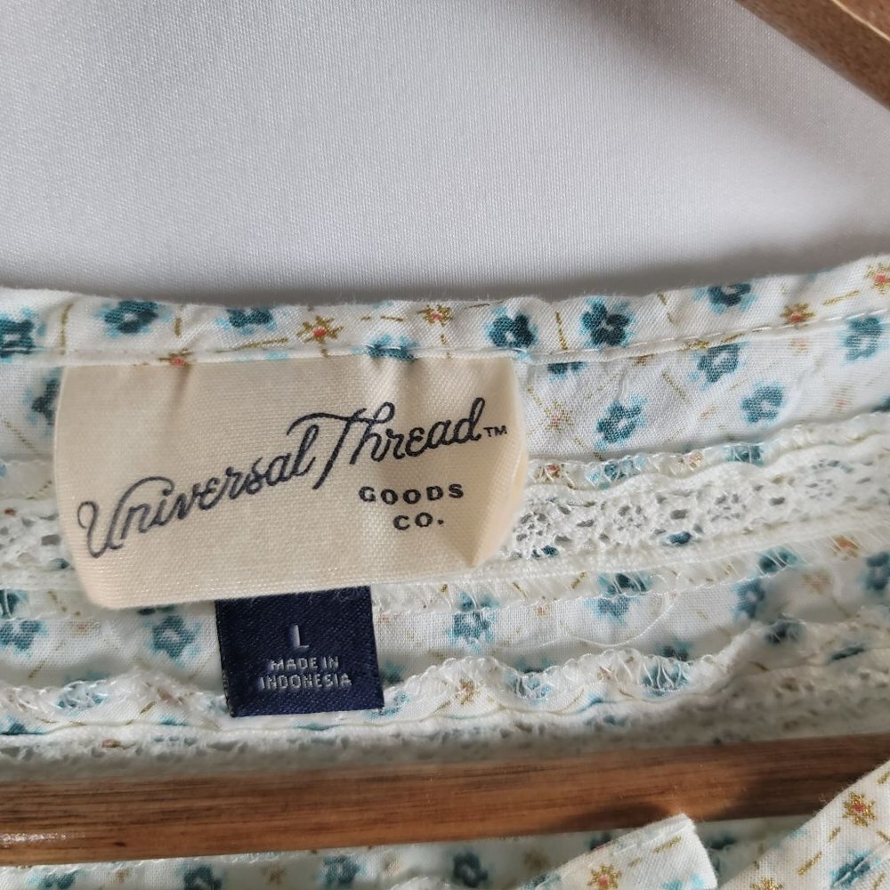 Universal Threads Womens Teal Floral Long Sleeve Tie Front Blouse Size Large - Picture 9 of 14